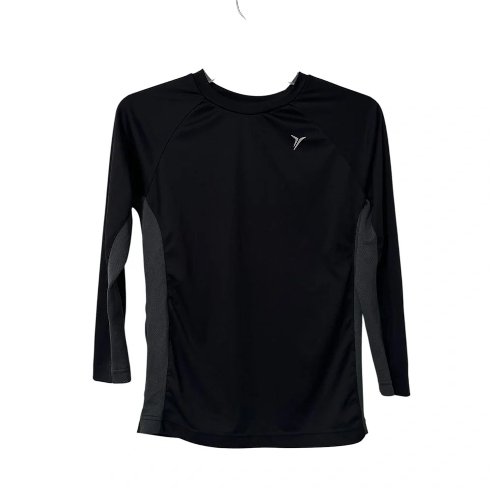 Old Navy Black Athletic Long Sleeve Shirt with Reflective Logo Boys Size L 10-12